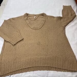 Free People Women’s M Tan Camel Textured Knit Sweater Chunky Pullover Boho